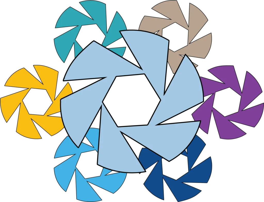 Project Focus six pathways graphic with multicolored aperture shapes on a transparent background.