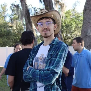 Focus Academy student wearing a cowboy hat during a spirit day event.