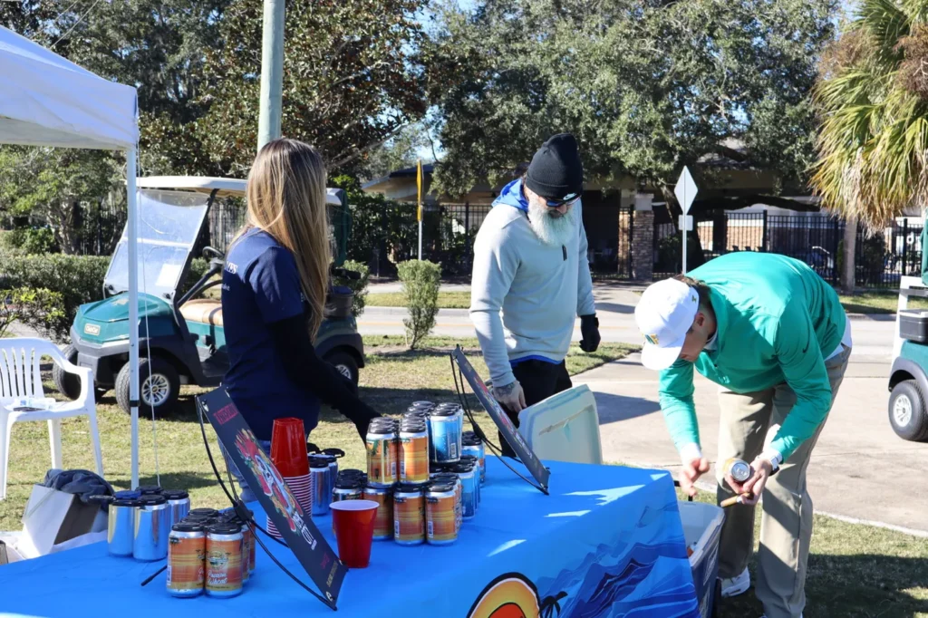 Volunteers working the on-course beverage station